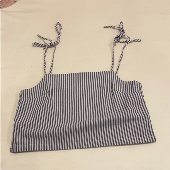 Tops - blue and white striped crop top